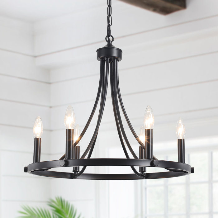 Gracie Oaks Yenier 6 Light Dimmable Wagon Wheel Chandelier & Reviews